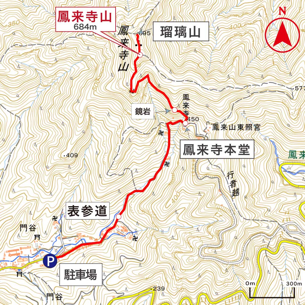 鳳来寺山ハイキング登山ルートマップ