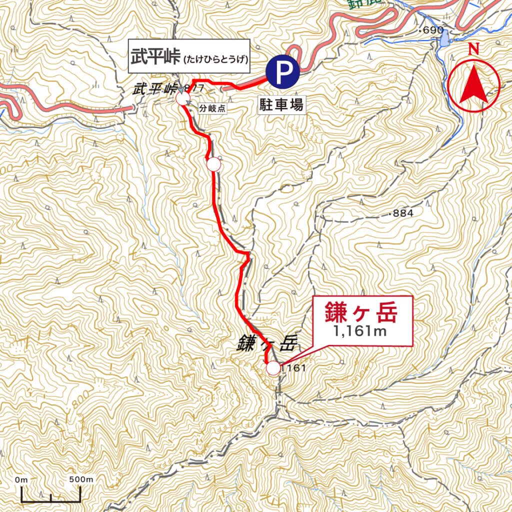 鎌ヶ岳武平峠ルート地図